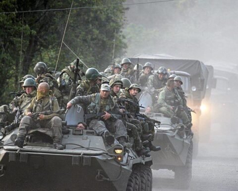 Russian troops in armoured vehicles during the 2008 Russia–Georgia War