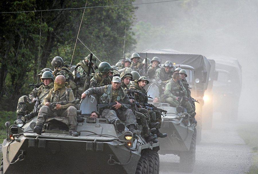 Russian troops in armoured vehicles during the 2008 Russia–Georgia War